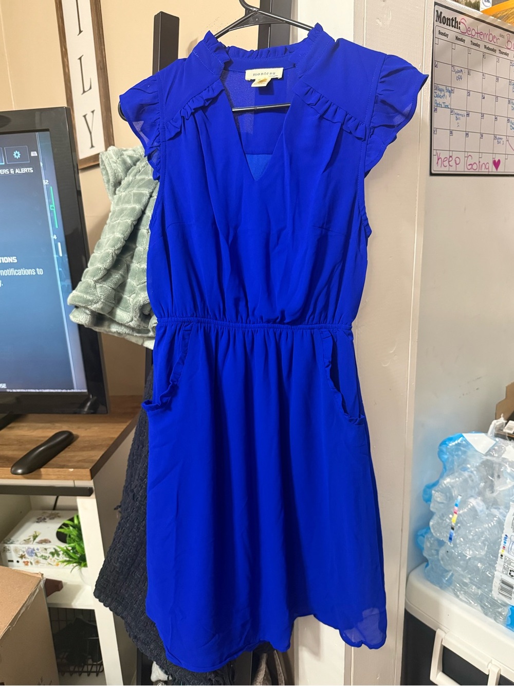 Monteau Cobalt Blue Flutter-Sleeve Midi Dress